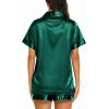image:imageEkouaer Silk Pajamas for Women Short Sleeve Sleepwear Soft Button Down Loungewear 2 Piece Satin Pjs Shorts SetDark Green
