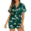 image:imageEkouaer Silk Pajamas for Women Short Sleeve Sleepwear Soft Button Down Loungewear 2 Piece Satin Pjs Shorts SetDark Greentiger