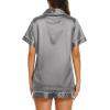 image:imageEkouaer Silk Pajamas for Women Short Sleeve Sleepwear Soft Button Down Loungewear 2 Piece Satin Pjs Shorts SetDark Grey