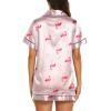 image:imageEkouaer Silk Pajamas for Women Short Sleeve Sleepwear Soft Button Down Loungewear 2 Piece Satin Pjs Shorts SetFlamingo Champagne