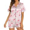 image:imageEkouaer Silk Pajamas for Women Short Sleeve Sleepwear Soft Button Down Loungewear 2 Piece Satin Pjs Shorts SetFlamingo Champagne
