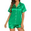 image:imageEkouaer Silk Pajamas for Women Short Sleeve Sleepwear Soft Button Down Loungewear 2 Piece Satin Pjs Shorts SetGreen
