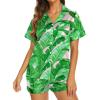 image:imageEkouaer Silk Pajamas for Women Short Sleeve Sleepwear Soft Button Down Loungewear 2 Piece Satin Pjs Shorts SetGreen Leaves