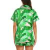 image:imageEkouaer Silk Pajamas for Women Short Sleeve Sleepwear Soft Button Down Loungewear 2 Piece Satin Pjs Shorts SetGreen Leaves