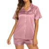 image:imageEkouaer Silk Pajamas for Women Short Sleeve Sleepwear Soft Button Down Loungewear 2 Piece Satin Pjs Shorts SetGrey Purple