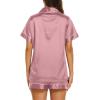 image:imageEkouaer Silk Pajamas for Women Short Sleeve Sleepwear Soft Button Down Loungewear 2 Piece Satin Pjs Shorts SetGrey Purple