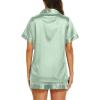 image:imageEkouaer Silk Pajamas for Women Short Sleeve Sleepwear Soft Button Down Loungewear 2 Piece Satin Pjs Shorts SetIce Green