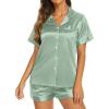 image:imageEkouaer Silk Pajamas for Women Short Sleeve Sleepwear Soft Button Down Loungewear 2 Piece Satin Pjs Shorts SetIce Green