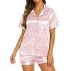 image:imageEkouaer Silk Pajamas for Women Short Sleeve Sleepwear Soft Button Down Loungewear 2 Piece Satin Pjs Shorts SetLeopard Pink
