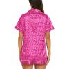 image:imageEkouaer Silk Pajamas for Women Short Sleeve Sleepwear Soft Button Down Loungewear 2 Piece Satin Pjs Shorts SetLeopard Rose