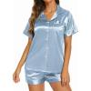 image:imageEkouaer Silk Pajamas for Women Short Sleeve Sleepwear Soft Button Down Loungewear 2 Piece Satin Pjs Shorts SetLight Blue
