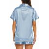 image:imageEkouaer Silk Pajamas for Women Short Sleeve Sleepwear Soft Button Down Loungewear 2 Piece Satin Pjs Shorts SetLight Blue