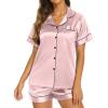 image:imageEkouaer Silk Pajamas for Women Short Sleeve Sleepwear Soft Button Down Loungewear 2 Piece Satin Pjs Shorts SetLight Pink