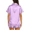 image:imageEkouaer Silk Pajamas for Women Short Sleeve Sleepwear Soft Button Down Loungewear 2 Piece Satin Pjs Shorts SetLilac