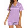 image:imageEkouaer Silk Pajamas for Women Short Sleeve Sleepwear Soft Button Down Loungewear 2 Piece Satin Pjs Shorts SetLilac