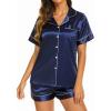 image:imageEkouaer Silk Pajamas for Women Short Sleeve Sleepwear Soft Button Down Loungewear 2 Piece Satin Pjs Shorts SetNavy