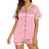 image:imageEkouaer Silk Pajamas for Women Short Sleeve Sleepwear Soft Button Down Loungewear 2 Piece Satin Pjs Shorts SetPink