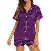 image:imageEkouaer Silk Pajamas for Women Short Sleeve Sleepwear Soft Button Down Loungewear 2 Piece Satin Pjs Shorts SetPurple