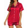 image:imageEkouaer Silk Pajamas for Women Short Sleeve Sleepwear Soft Button Down Loungewear 2 Piece Satin Pjs Shorts SetRed