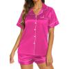 image:imageEkouaer Silk Pajamas for Women Short Sleeve Sleepwear Soft Button Down Loungewear 2 Piece Satin Pjs Shorts SetRose