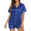 image:imageEkouaer Silk Pajamas for Women Short Sleeve Sleepwear Soft Button Down Loungewear 2 Piece Satin Pjs Shorts SetRoyal Blue