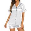 image:imageEkouaer Silk Pajamas for Women Short Sleeve Sleepwear Soft Button Down Loungewear 2 Piece Satin Pjs Shorts SetWhite