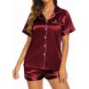image:imageEkouaer Silk Pajamas for Women Short Sleeve Sleepwear Soft Button Down Loungewear 2 Piece Satin Pjs Shorts SetWine