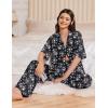 image:imageEkouaer Women Pajamas Set Button Down Sleepwear Short Sleeve Pjs Soft Comfy Nightwear with Long Pants SXXLBlack Flower