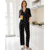 image:imageEkouaer Women Pajamas Set Button Down Sleepwear Short Sleeve Pjs Soft Comfy Nightwear with Long Pants SXXLBlack Pink Bow