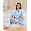 image:imageEkouaer Women Pajamas Set Button Down Sleepwear Short Sleeve Pjs Soft Comfy Nightwear with Long Pants SXXLBlue Bow