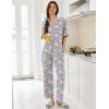 image:imageEkouaer Women Pajamas Set Button Down Sleepwear Short Sleeve Pjs Soft Comfy Nightwear with Long Pants SXXLBlue Flower