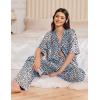 image:imageEkouaer Women Pajamas Set Button Down Sleepwear Short Sleeve Pjs Soft Comfy Nightwear with Long Pants SXXLBlue Leopard
