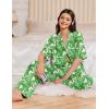 image:imageEkouaer Women Pajamas Set Button Down Sleepwear Short Sleeve Pjs Soft Comfy Nightwear with Long Pants SXXLGreen Leaves