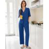 image:imageEkouaer Women Pajamas Set Button Down Sleepwear Short Sleeve Pjs Soft Comfy Nightwear with Long Pants SXXLNavy Blue
