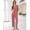 image:imageEkouaer Women Pajamas Set Button Down Sleepwear Short Sleeve Pjs Soft Comfy Nightwear with Long Pants SXXLOld Rose