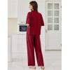 image:imageEkouaer Women Pajamas Set Button Down Sleepwear Short Sleeve Pjs Soft Comfy Nightwear with Long Pants SXXLWine Red