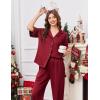 image:imageEkouaer Women Pajamas Set Button Down Sleepwear Short Sleeve Pjs Soft Comfy Nightwear with Long Pants SXXLWine Red