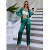 image:imageEkouaer Womens Classic Button Down Long Satin Silk Pajama SetDeep Green