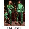 image:imageEkouaer Womens Classic Button Down Long Satin Silk Pajama SetGreen Christmas