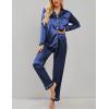 image:imageEkouaer Womens Classic Button Down Long Satin Silk Pajama SetNavy Blue