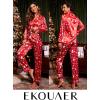 image:imageEkouaer Womens Classic Button Down Long Satin Silk Pajama SetRed Christmas
