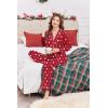 image:imageEkouaer Womens Classic Button Down Long Satin Silk Pajama SetRed Christmas Teddy 02