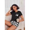 image:imageEkouaer Womens Pajama Sets Short Sleeve Pajamas for Women Sets Soft Lounge Sets Casual V Neck Sleepwear PJSBlack and White Plaid