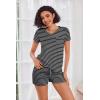 image:imageEkouaer Womens Pajama Sets Short Sleeve Pajamas for Women Sets Soft Lounge Sets Casual V Neck Sleepwear PJSBlack and White Stripes