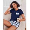 image:imageEkouaer Womens Pajama Sets Short Sleeve Pajamas for Women Sets Soft Lounge Sets Casual V Neck Sleepwear PJSBlue Plaid