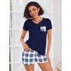 image:imageEkouaer Womens Pajama Sets Short Sleeve Pajamas for Women Sets Soft Lounge Sets Casual V Neck Sleepwear PJSBlue Plaid