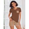 image:imageEkouaer Womens Pajama Sets Short Sleeve Pajamas for Women Sets Soft Lounge Sets Casual V Neck Sleepwear PJSBrown Plaid