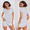 image:imageEkouaer Womens Pajama Sets Short Sleeve Pajamas for Women Sets Soft Lounge Sets Casual V Neck Sleepwear PJSGray and White Stripes