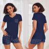 image:imageEkouaer Womens Pajama Sets Short Sleeve Pajamas for Women Sets Soft Lounge Sets Casual V Neck Sleepwear PJSNavy Blue Polka Dots