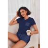 image:imageEkouaer Womens Pajama Sets Short Sleeve Pajamas for Women Sets Soft Lounge Sets Casual V Neck Sleepwear PJSNavy Blue Polka Dots